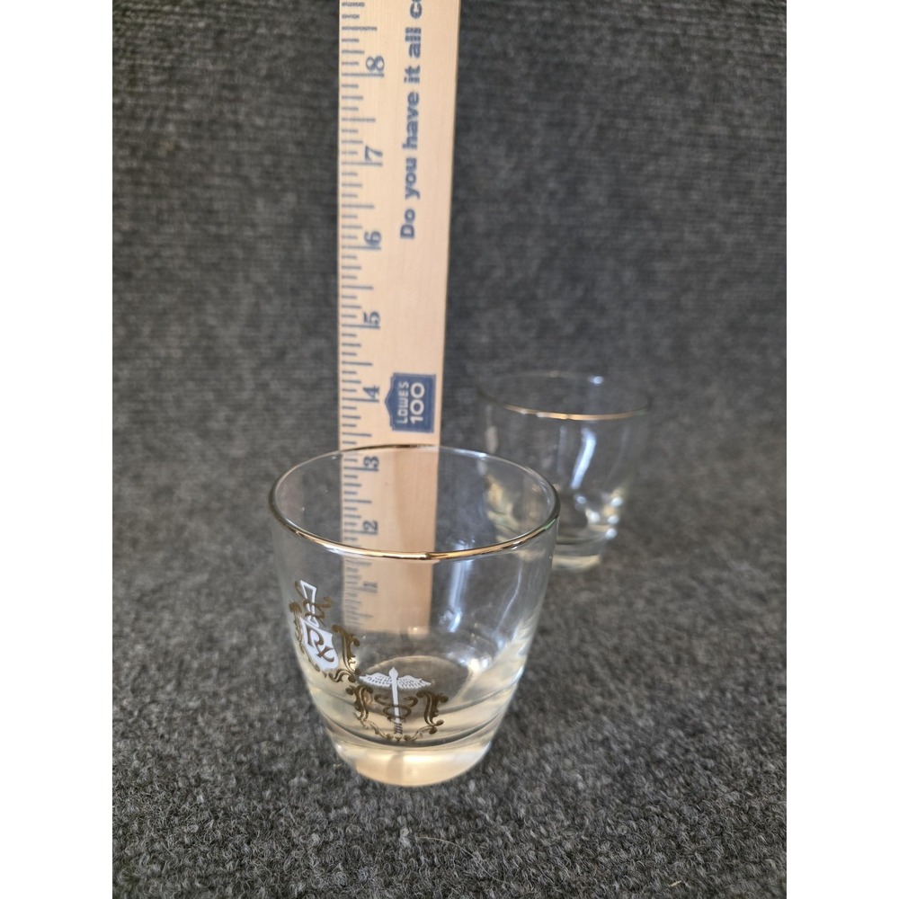 Vtg Shot Glass Rx Caduceus Crest Gold Trim Set Of 2 - Picture 6 of 7